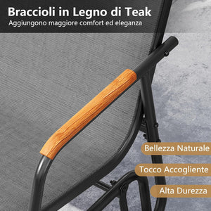Panca a Dondolo da Esterno, Panchina a 2/3 Posti da Giardino con Movimento Oscillante, Braccioli Curvi in Legno, Sedia a Dondolo per Veranda, Giardino, Portata 300KG/450KG (2 Posti)