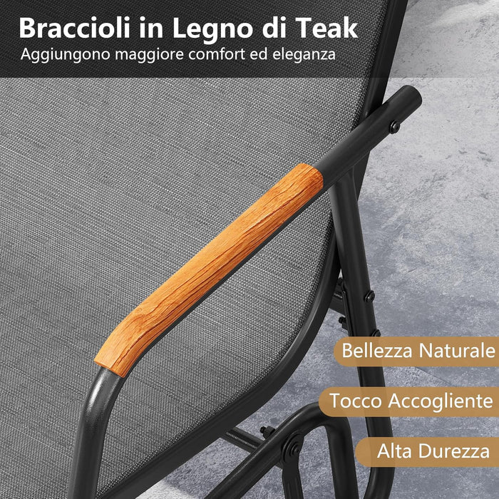 Panca a Dondolo da Esterno, Panchina a 2/3 Posti da Giardino con Movimento Oscillante, Braccioli Curvi in Legno, Sedia a Dondolo per Veranda, Giardino, Portata 300KG/450KG (2 Posti)
