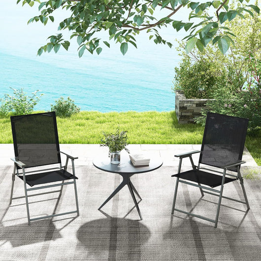 Set di 2/4 Sedie Pieghevoli da Giardino in Textilene, Sedie da Esterno con Schienale Alto, Poltrona Portatile per Giardino Campeggio Patio, Portata 150 kg (2, Nero, 62 x 58 x 96 cm)