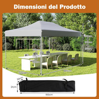 Gazebo Pop-up Pieghevole 3 x 4,5 m, Gazebo da Giardino Impermeabile Altezza Regolabile con Fori di Drenaggio, Tenda da Giardino Antivento con Borsa di Trasporto a Ruote (Grigio)