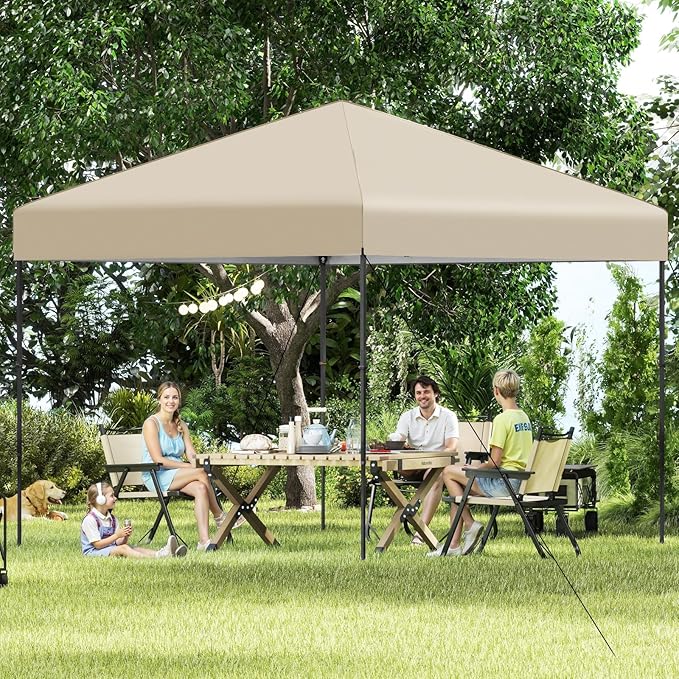Gazebo Pop-up da Esterno 295 x 295 cm, Gazebo Pieghevole con Borsa da Trasporto, 8 Picchetti, 4 Corde Antivento, 3 Altezze Regolabili, Ideale per Feste, Barbecue, Giardino, Spiaggia (Beige)