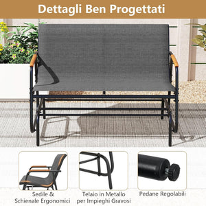 Panca a Dondolo da Esterno, Panchina a 2/3 Posti da Giardino con Movimento Oscillante, Braccioli Curvi in Legno, Sedia a Dondolo per Veranda, Giardino, Portata 300KG/450KG (2 Posti)