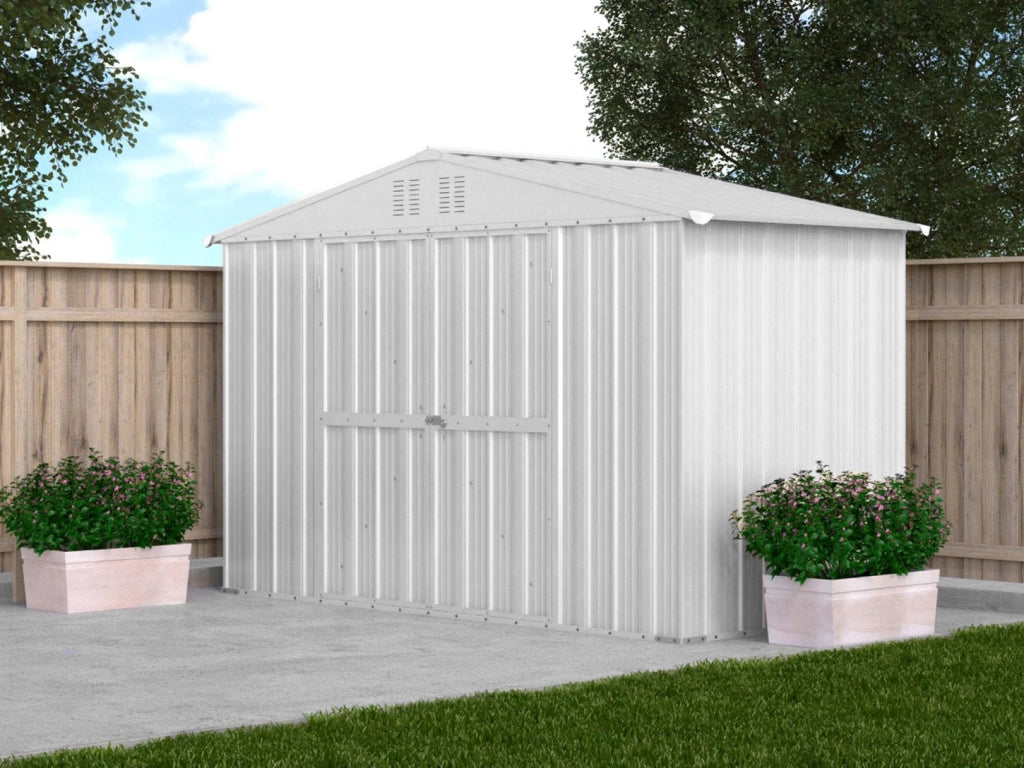Casetta Box da Giardino in Lamiera di Acciaio Porta Utensili 327x155x217 cm Enaudi Bianco