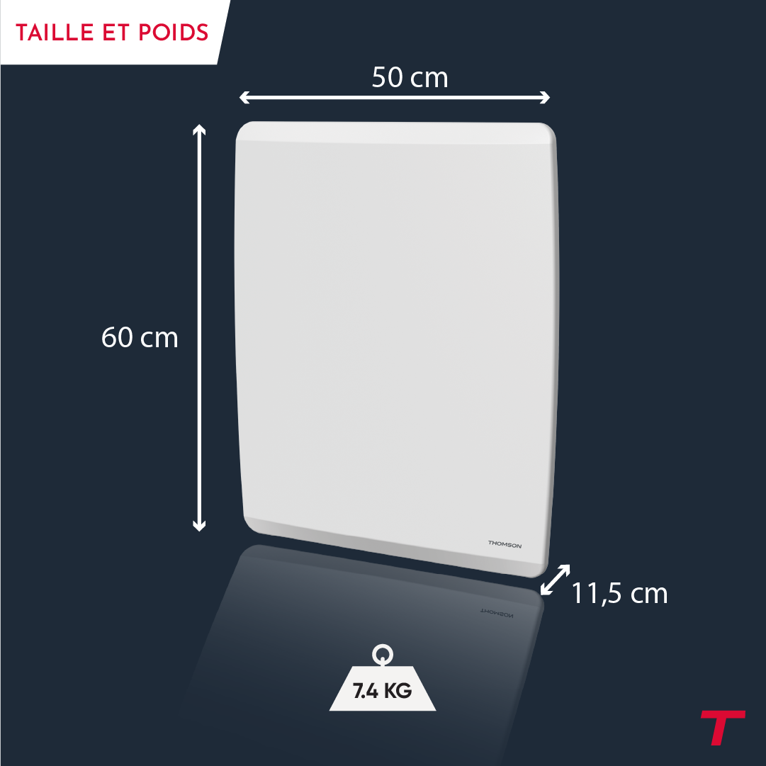 Radiatore elettrico Thomson WiFi con ceramica secca e inerzia a film, termostato intercambiabile, molibdeno da 1000 W