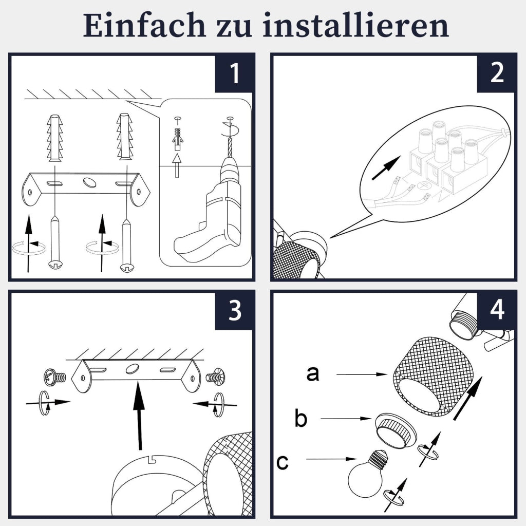 ZMH Faretto da soffitto neri 4 luci E27 orientabili 330° metallo max 25W per sale pranzo cucine