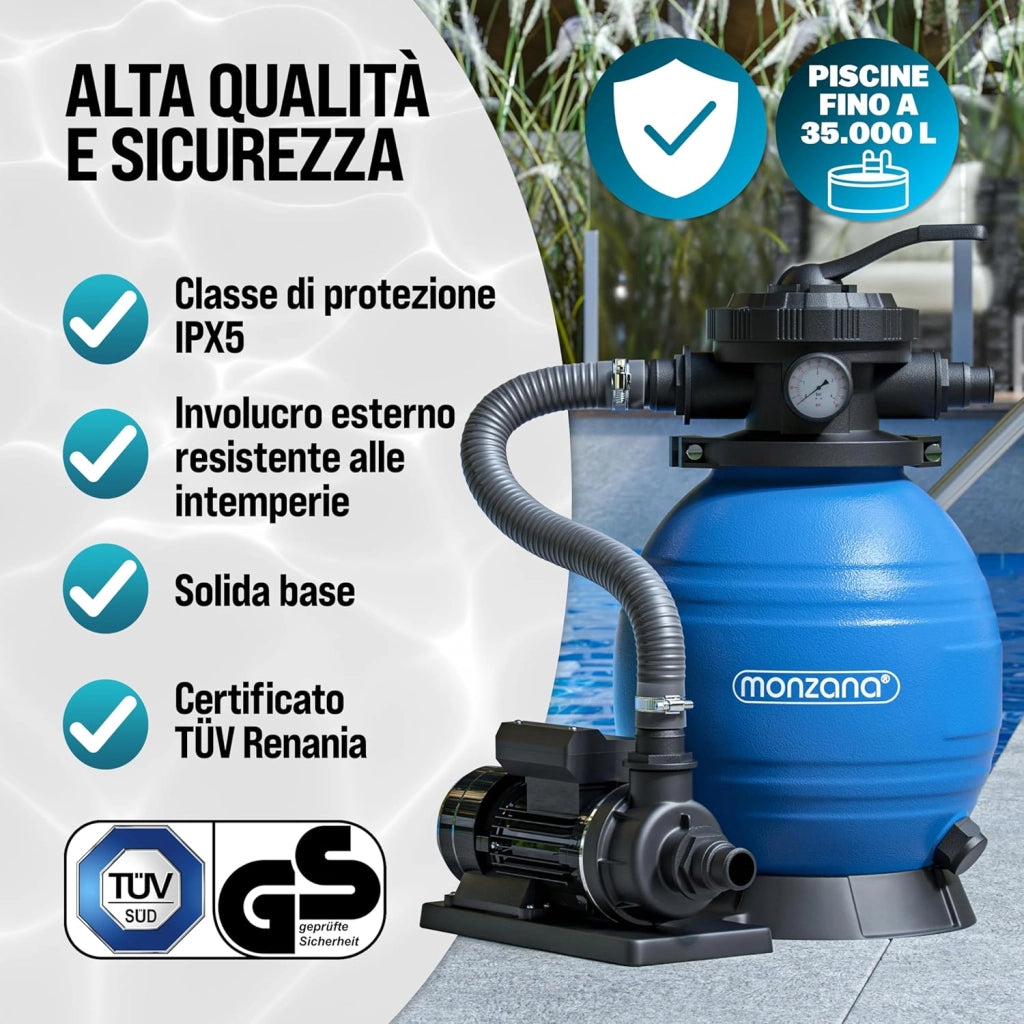 Pompa Filtro Piscina 10.200 L/h a 7 Vie 450W Serbatoio da 20kg Misuratore Ph e Cloro