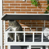 Casetta per Gatti in Legno per Esterni con Terrazza, Cuccia per Gatti a 4 Piani con Scala, Tetto in Asfalto, Resistente alle Intemperie, Casa per Piccoli Animali, 75,5 x 75 x 137 cm, Grigio