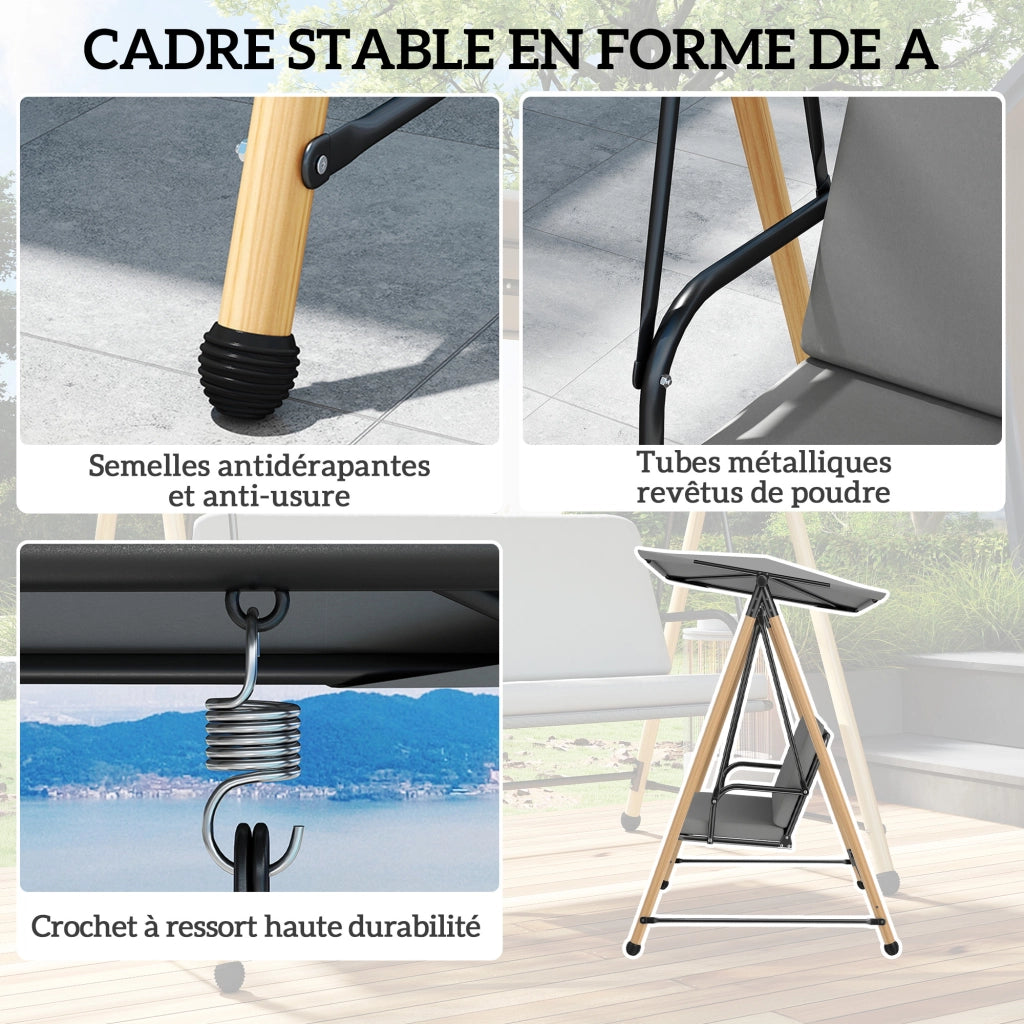 Balancelle da Giardino 3 Posti ¨C Zephmum ¨C Grigio 208x125x180cm