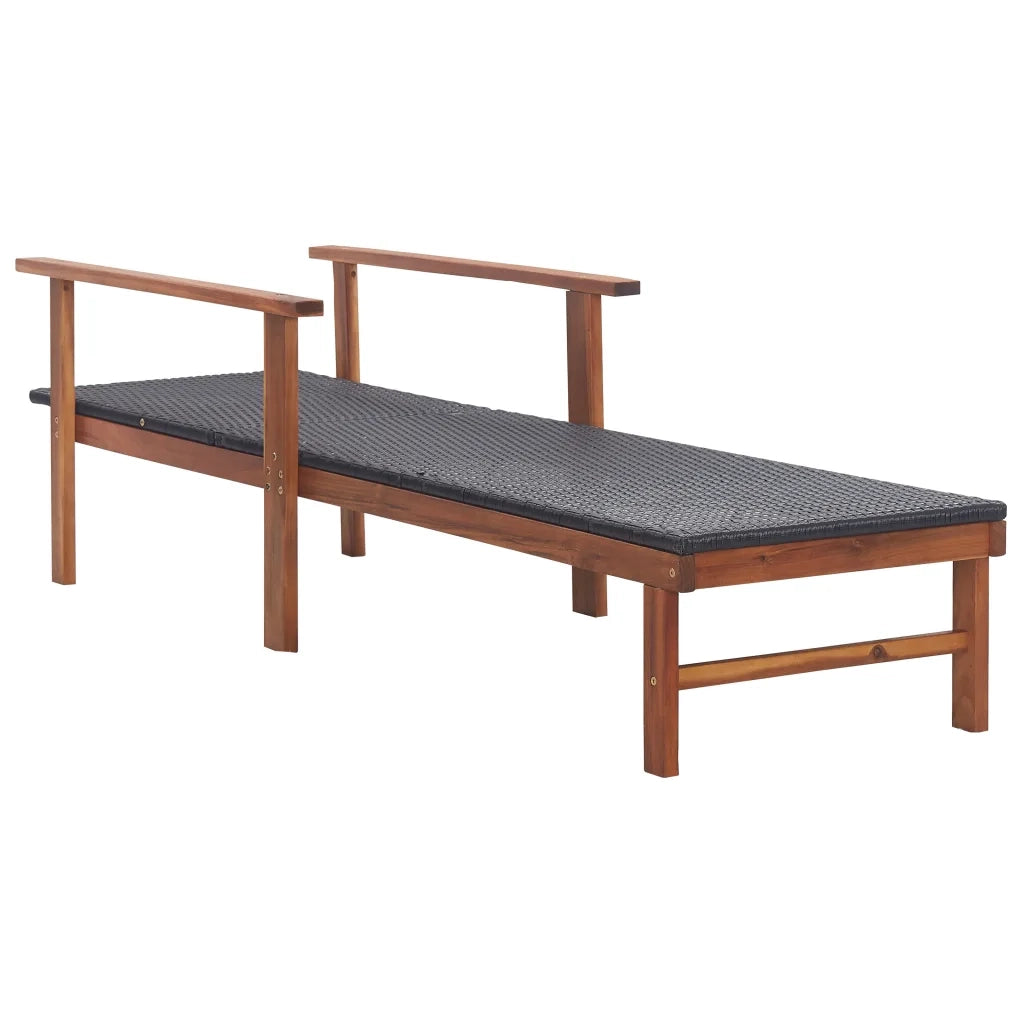 Lettino Prendisole Polyrattan e Legno Massello di Acacia Nero 48706