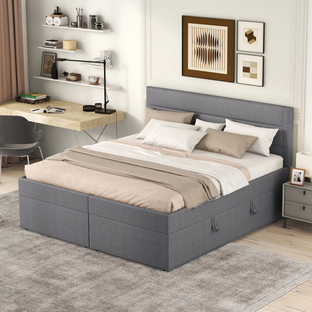 LETTO Contenitore 140x200 cm Grigio in legno e MDF