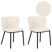 Set di 2 sedie da pranzo in bouclè bianco sporco Rivestimenti in metallo nero Gambe senza braccioli Schienale curvo Design moderno e contemporaneo