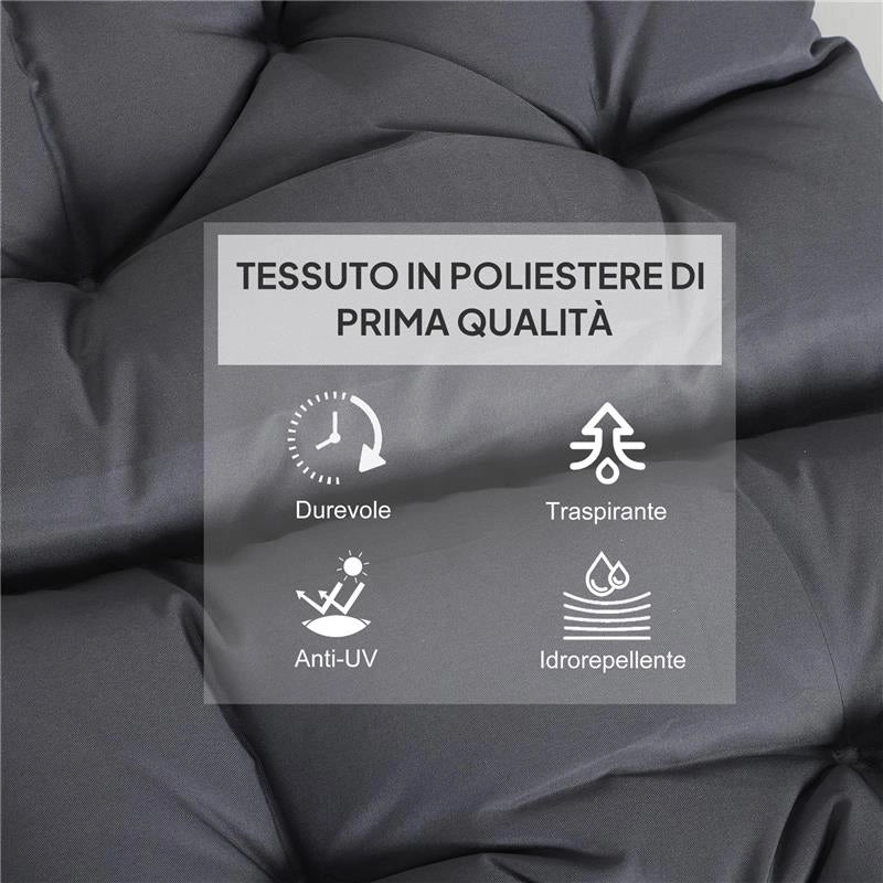 SET 2 CUSCINI PER SEDIE DA ESTERNO IN POLIESTERE E COTONE CON LACCI, 50X98X8 CM, GRIGIO