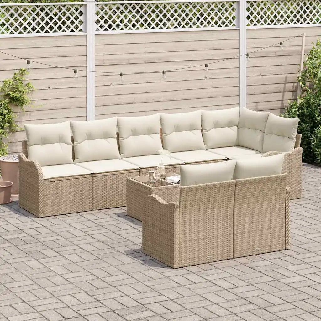 Set Divano da Giardino 9 pcs Beige e Bianco polyrattan