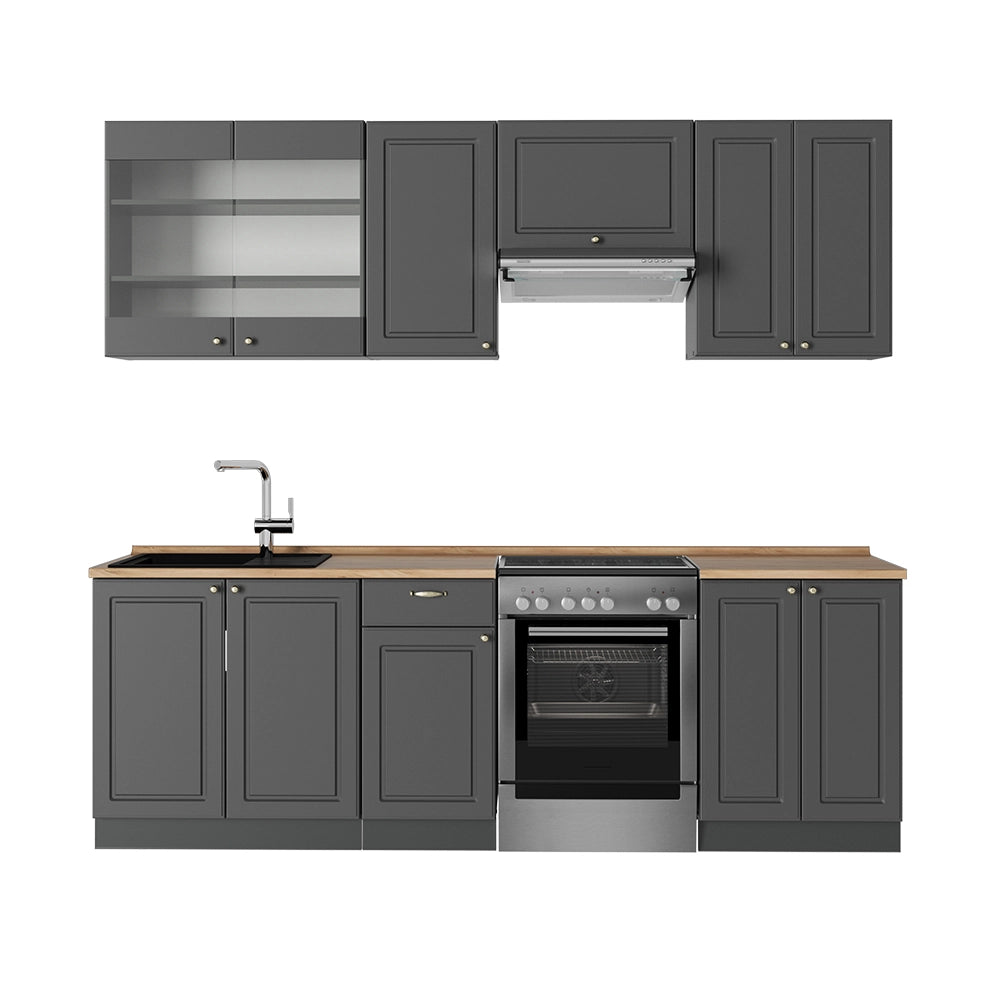 Cucina componibile Fame-Line Oro-antracite rustico/Antracite 240 cm, PL Rovere Vicco