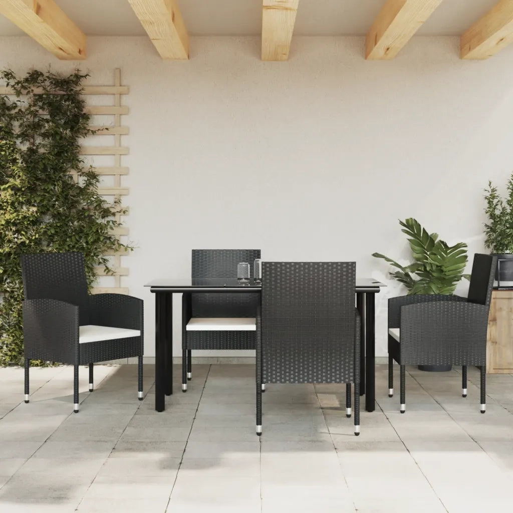 Set da Pranzo da Giardino 5 pz Nero in Polyrattan e Acciaio 3203314