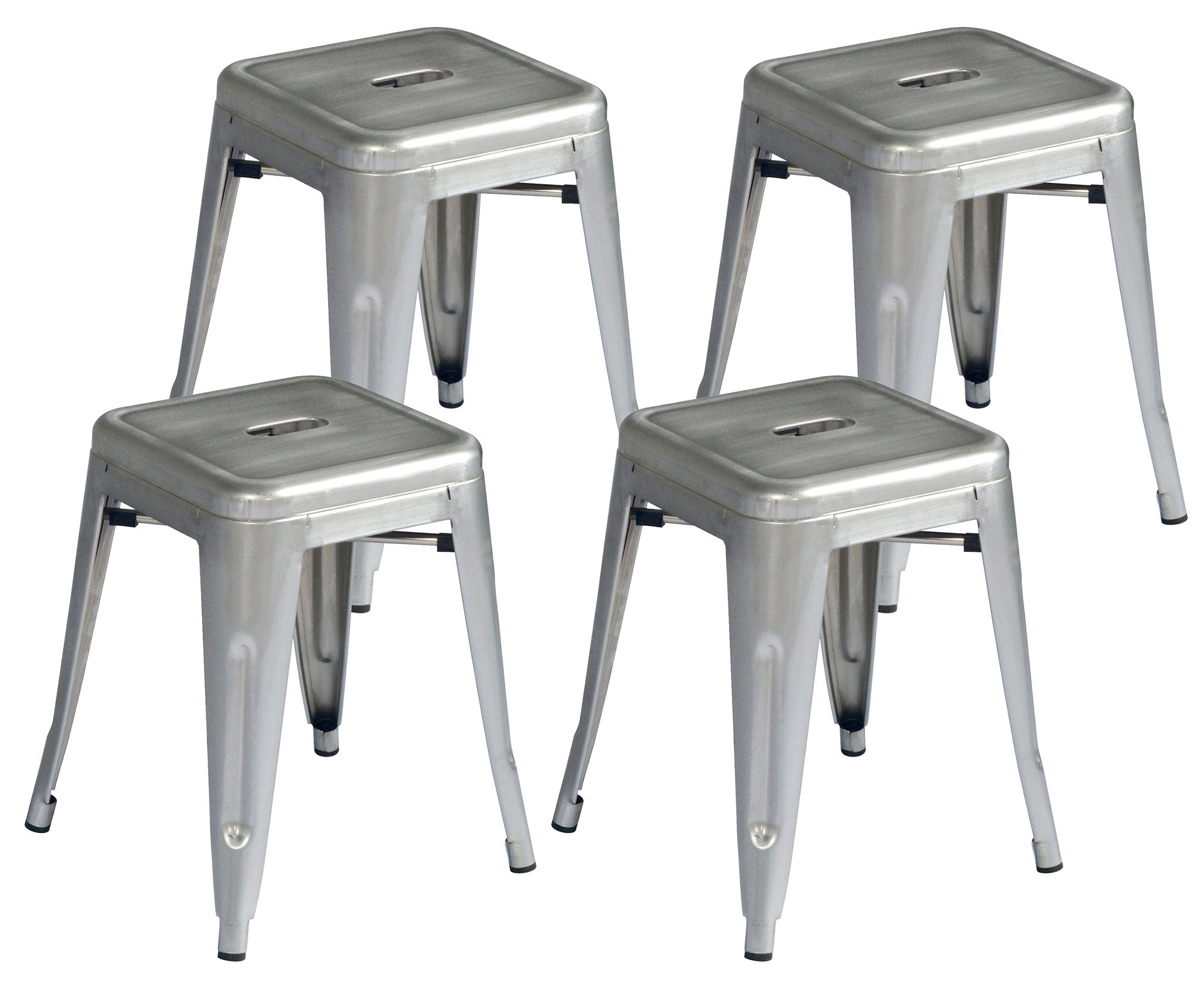 Set 4 Sgabelli Impilabili 39x39x46 cm in Lamiera Galvanizzata Silver