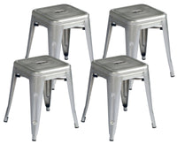 Set 4 Sgabelli Impilabili 39x39x46 cm in Lamiera Galvanizzata Silver