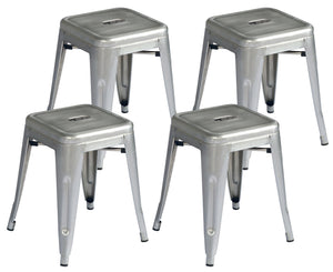 Set 4 Sgabelli Impilabili 39x39x46 cm in Lamiera Galvanizzata Silver