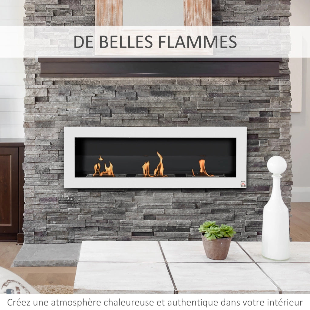 Caminetto bioetanolo da parete incasso 3 bruciatori ¨C Xylo ¨C 120x15x40 cm acciaio inox bianco