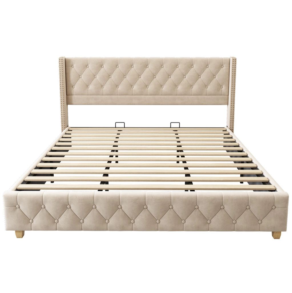 Letto imbottito 180x200 cm in velluto beige chiaro
