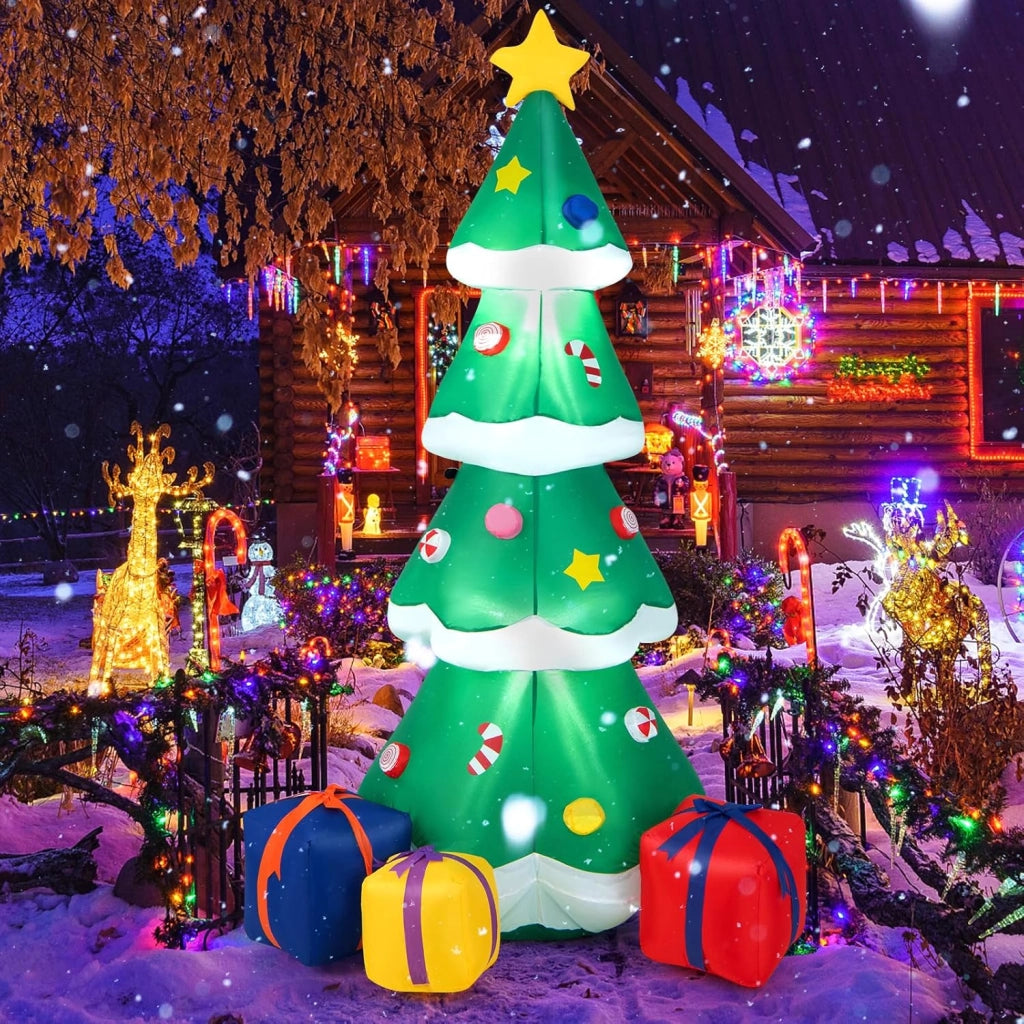 Albero di Natale, Decorazioni Natalizie Gonfiabili 180 CM, con Luci LED, Soffietto Integrato, Resistente alle Intemperie, Addobbi Natalizi per Esterno Interno per Casa, Giardino, Cortile