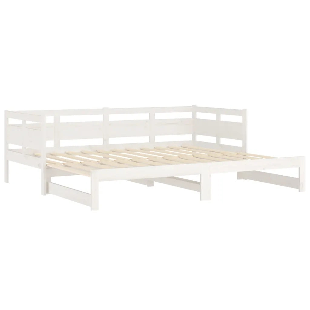 Letto singolo | Letto per adulti | Dormeuse Estraibile Bianca Legno Massello di Pino 2x(90x200) cm