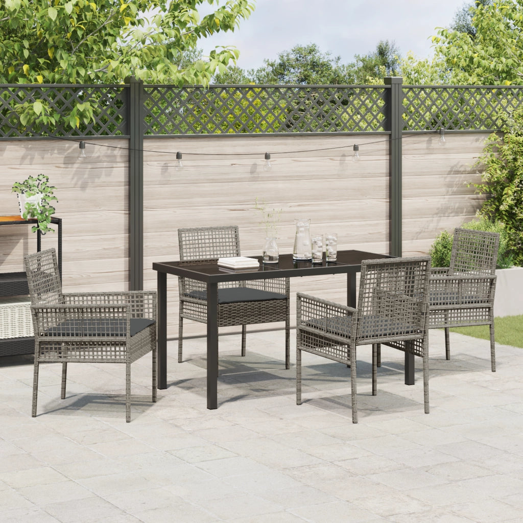 Set da Pranzo per Giardino con Cuscini Polyrattan Grigio 5 Pezzi