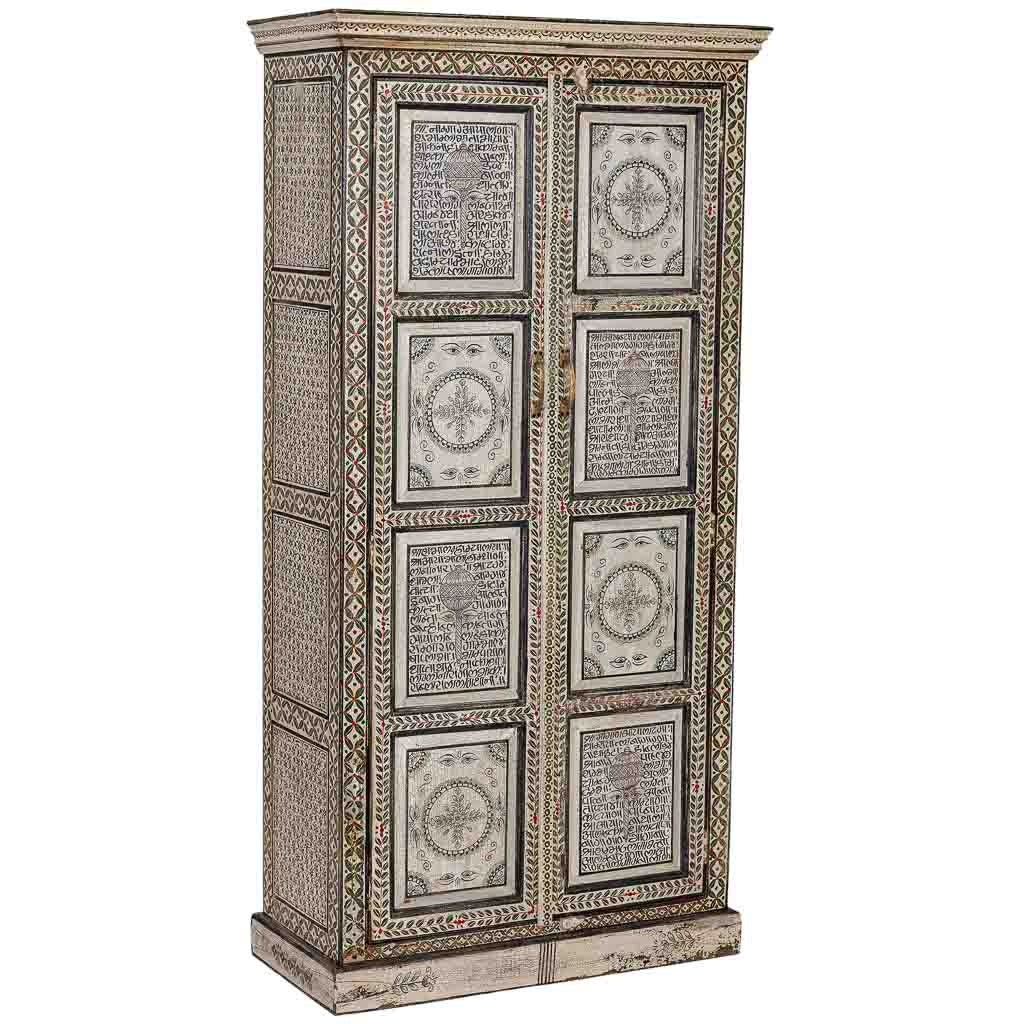 Armadio in legno verde dipinto a mano 92x42x183 cm