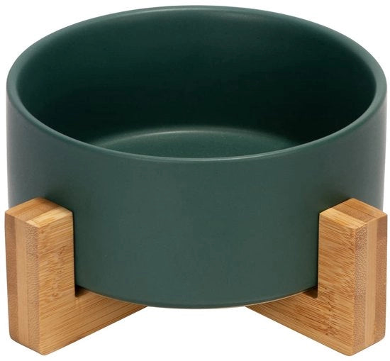Ciotola ceramica per cani e gatti con maniglia in bambù (850 ml, verde - pezzo singolo)