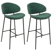 Set di 2 sgabelli da bar con sedile imbottito in tessuto verde senza braccioli schienale curvo stile moderno