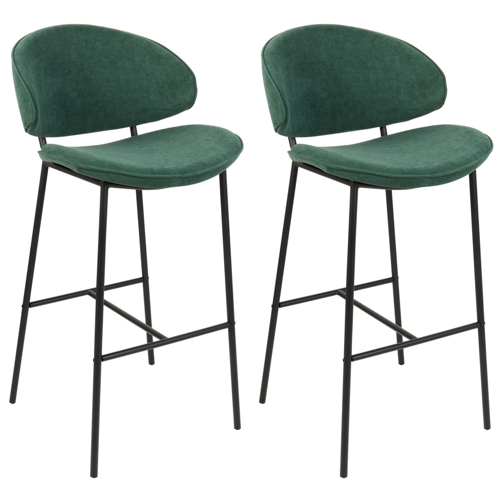 Set di 2 sgabelli da bar con sedile imbottito in tessuto verde senza braccioli schienale curvo stile moderno