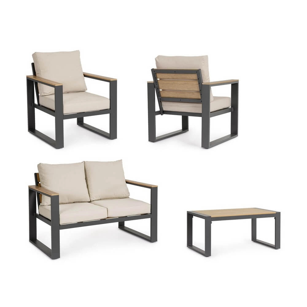 Set da 4 Salotto da Giardino in Alluminio con Cuscini e Tavolino - TALVION