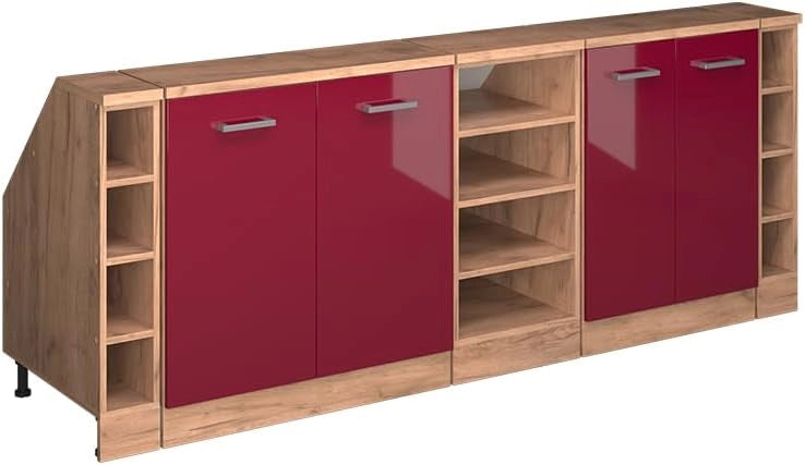 Set di mobili sottotetto Rion, Rosso lucido, 210 cm Set di 5 carcasse armadio profondità 60 cm, adatto per il salvaspazio sotto tetti spioventi