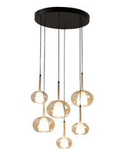 Lampada a Sospensione Edolo Ø530mm in metallo e vetro borosilicato Ambra, attacco E27+E14 6x40W, Classe 1, IP20, Design Moderno - Edolo