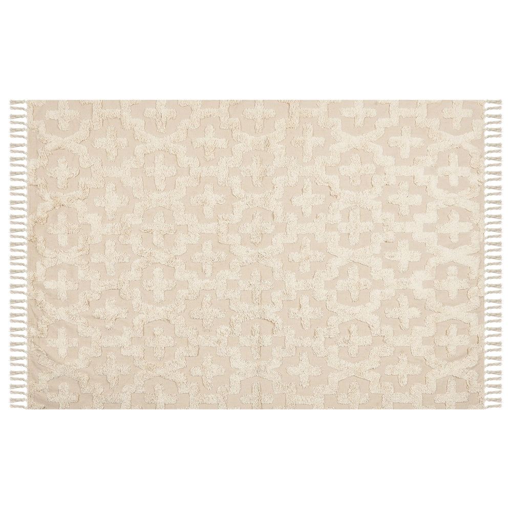 Tappeto in cotone beige 140 x 200 cm minimalista trapuntato motivo geometrico soggiorno camera da letto