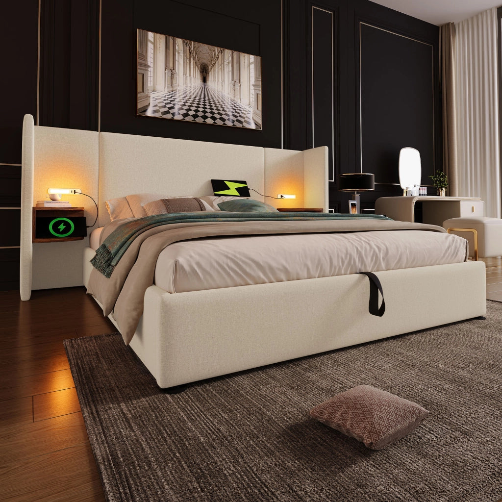 Letto Contenitore 160×200 cm; Matrimoniale con Mensola; Luce da Lettura; USB e Tipo C; senza Materasso