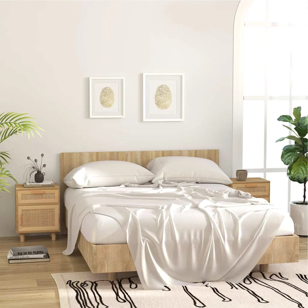 Comodini 2 pz-Set di 2 Tavolino da notte Marroni Legno Massello di Pino e Rattan Naturale