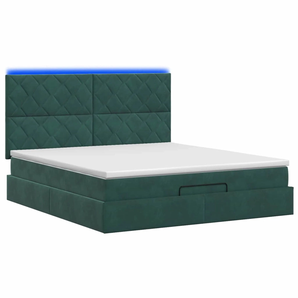 Letto Ottomano con Materasso e LED Verde Scuro 140 x 200 cm 3458382