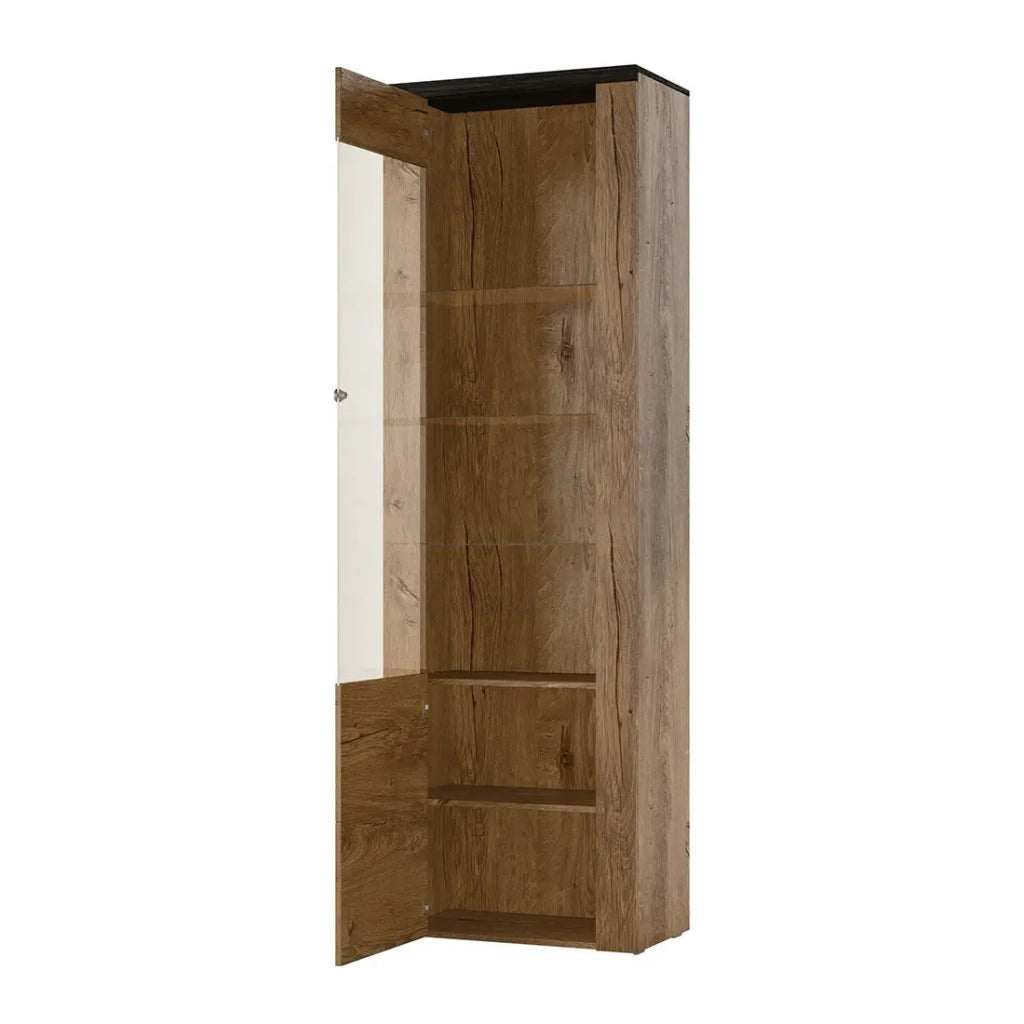 Vetrina alta design con 1 porta collezione SANTIAGO. Color bianco effetto legno e rovere.