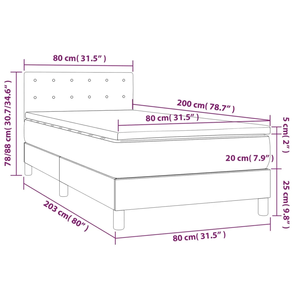 Giroletto Molle con Materasso e LED-Struttura Letto Grigio 80x200cm Similpelle 612088