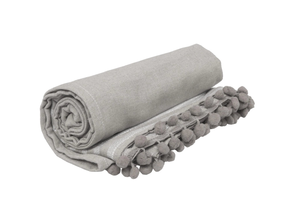 Telo Mare Fouta Spiaggia 100% Cotone Modello Lurex Con Pon Pon - Telo Mare - Grigio