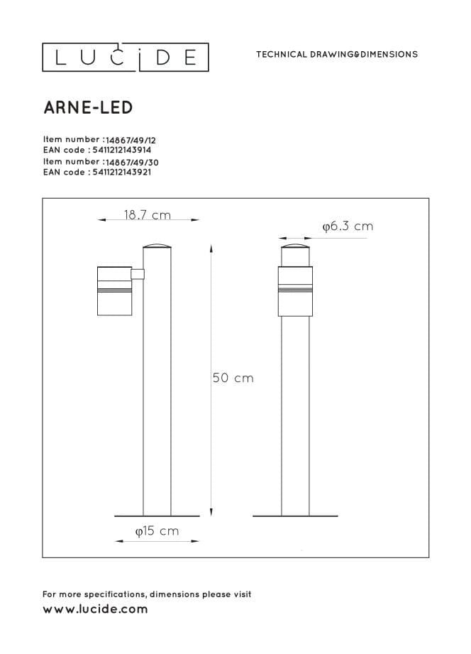 Paletto esterno Lucide Arne-LED nero GU10 5W 2700K