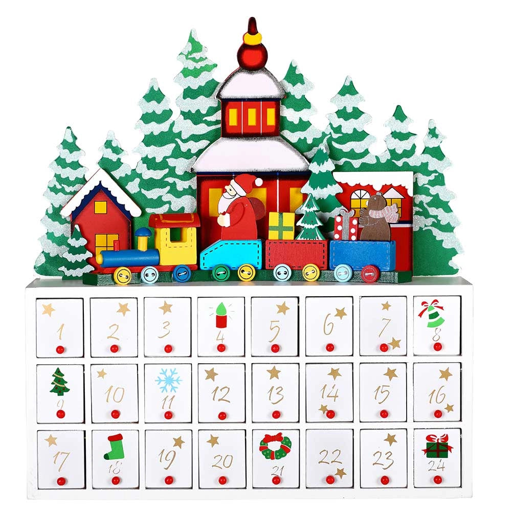 Calendario dell' Avvento Trenino Natalizio di Babbo Natale in Legno 24 Cassetti