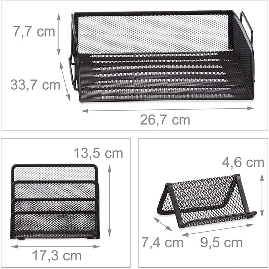 Set di 7 articoli per ufficio portapuntine portapenne portapenne blocco note biglietti da visita posta superfici metalliche portaoggetti nero 13_0002466
