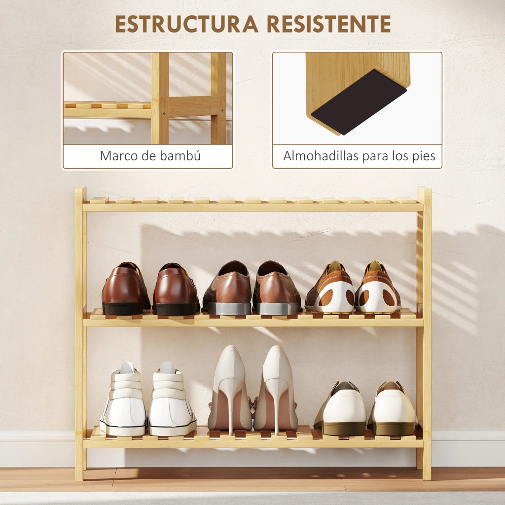 Scarpiera in Bamb¨´ 3 Ripiani per 9 Pares ¨C zephmum ¨C Naturale 70x26x57,5 cm