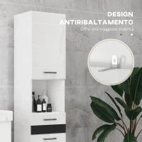 kleankin Colonna Bagno in MDF con Ripiano Aperto, Cassetto e Armadietto Chiuso, 37x32.5x170 cm, Bianco