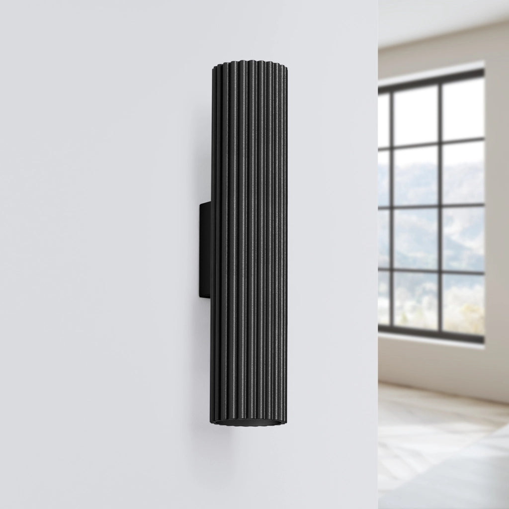Applique moderna nera tubo rigato 30cm su/giù 2xGU10
