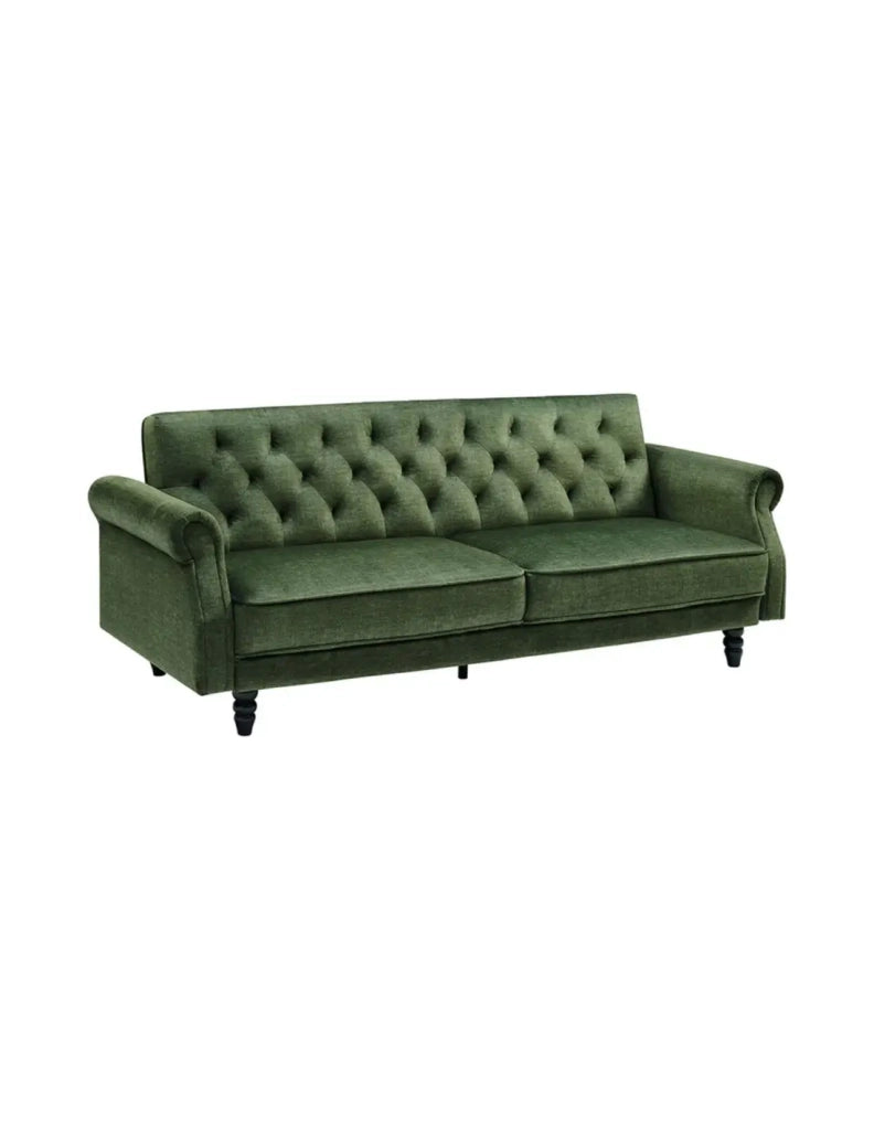 Divano diritto MILES convertibile 3 posti in velluto capitonné - Verde scuro - 220 x 85 x 120 cm
