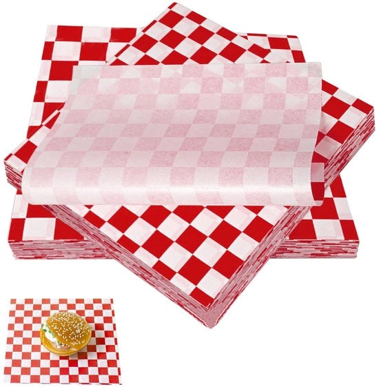 Pannini in carta 200 pezzi - Faccia in carta impermeabile - 22 x 22 cm - Colorato a strisce rosse e bianche - Confezione alimentare - Ideale per la tavola da pranzo - Pannini in carta per forno