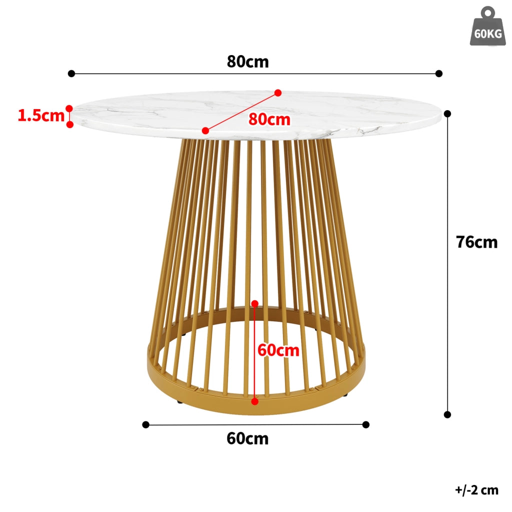 Tavolo da pranzo 80x80x76 cm in MDF e metallo; bianco e oro